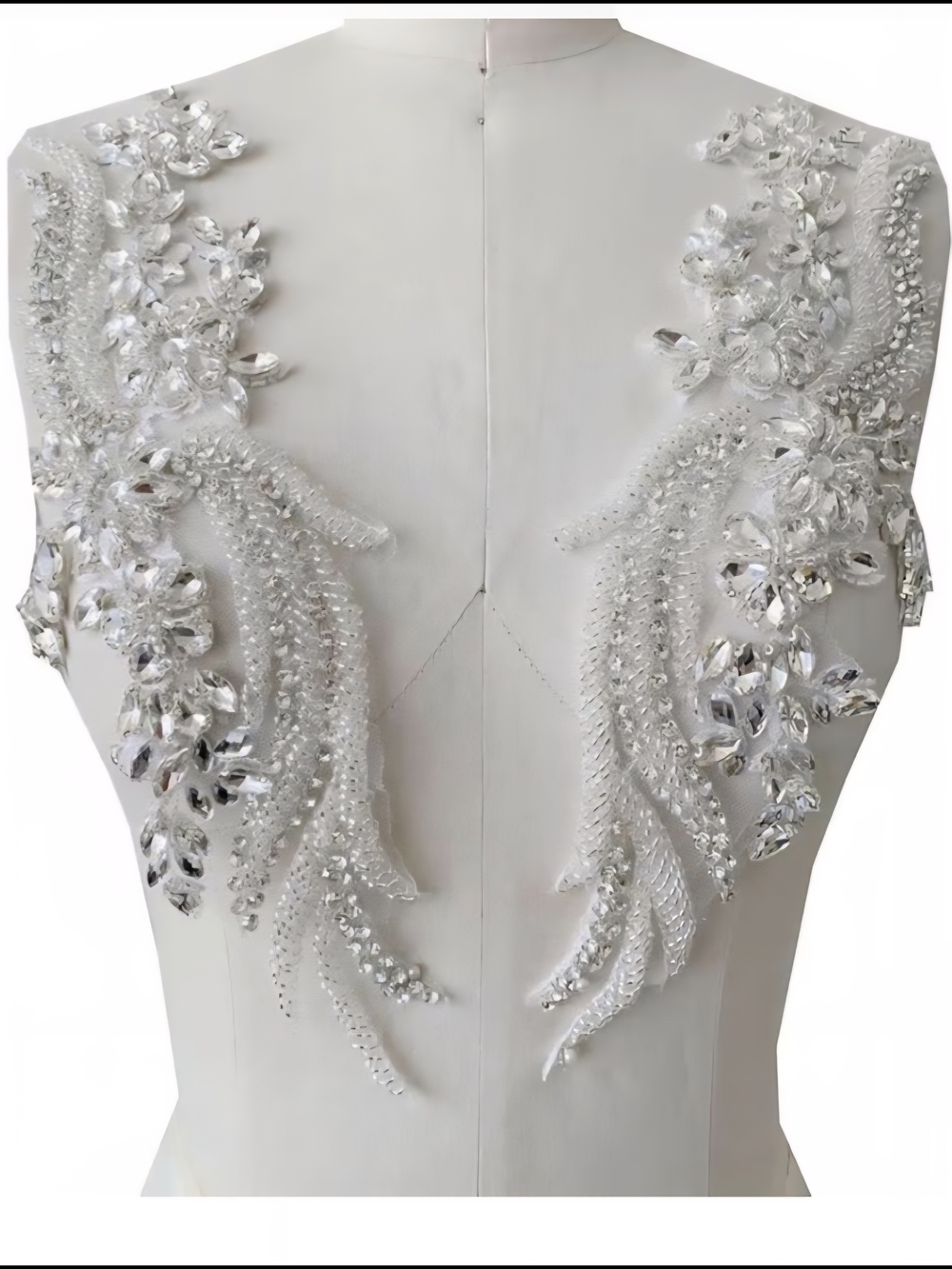 Crystal Beaded Appliqué Sash Pair - White Mesh